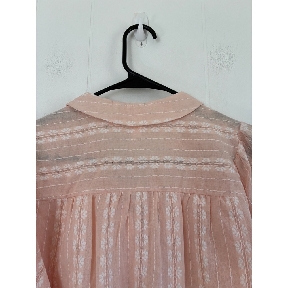 NWT LC Lauren Conrad Peach Cotton Dobby Stripe Balloon Sleeve Blouse Top XS - Picture 5 of 8